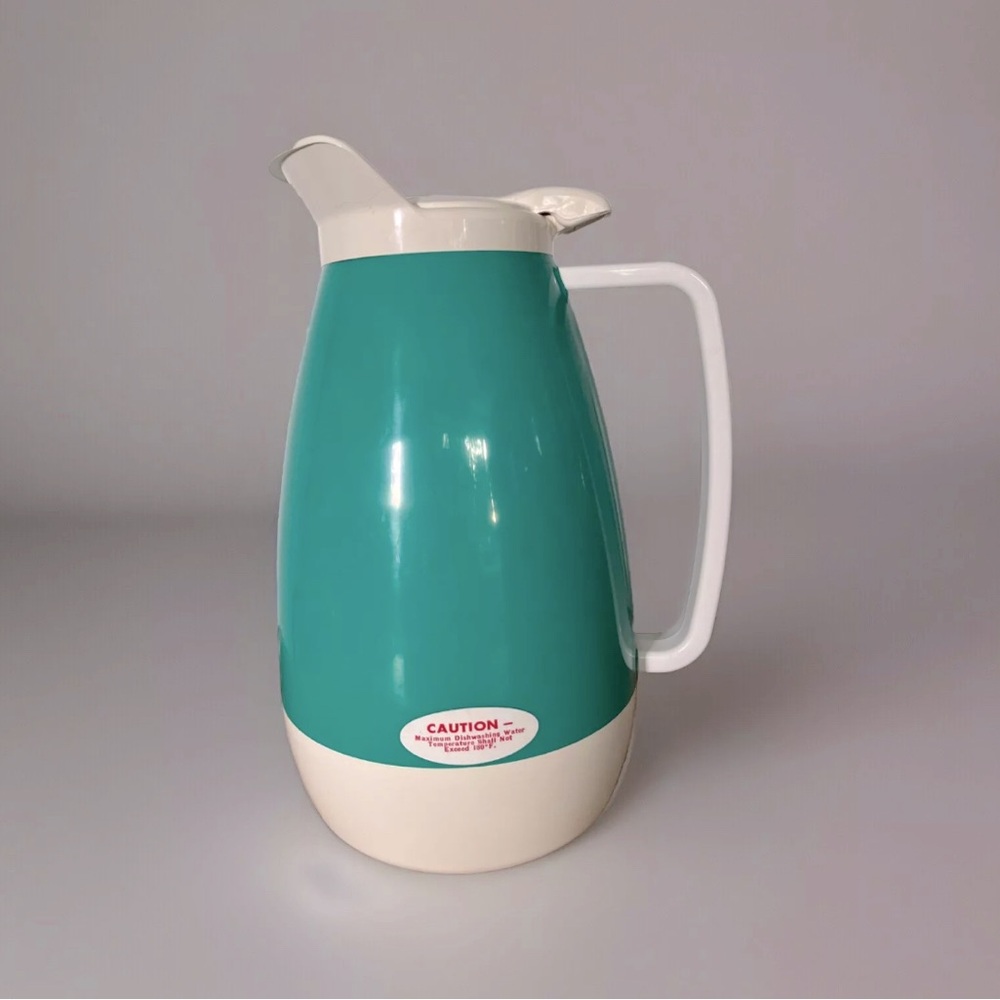 Vintage Thermo Serve Coffee Carafe Pitcher 1 Quart Insulated Blue/Green